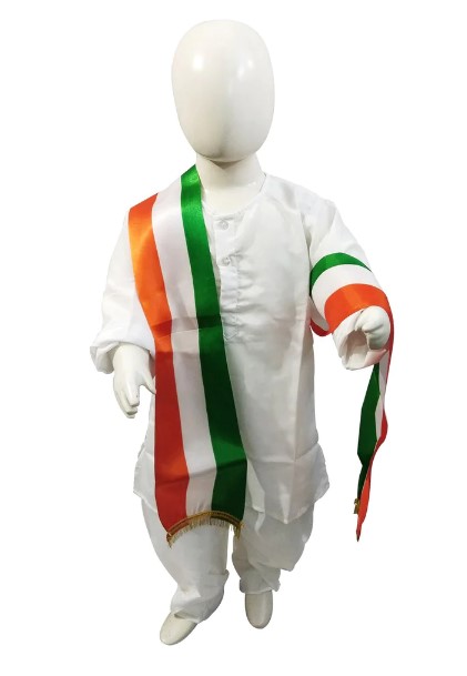 White Dhoti Kurta with Tri Color Stole